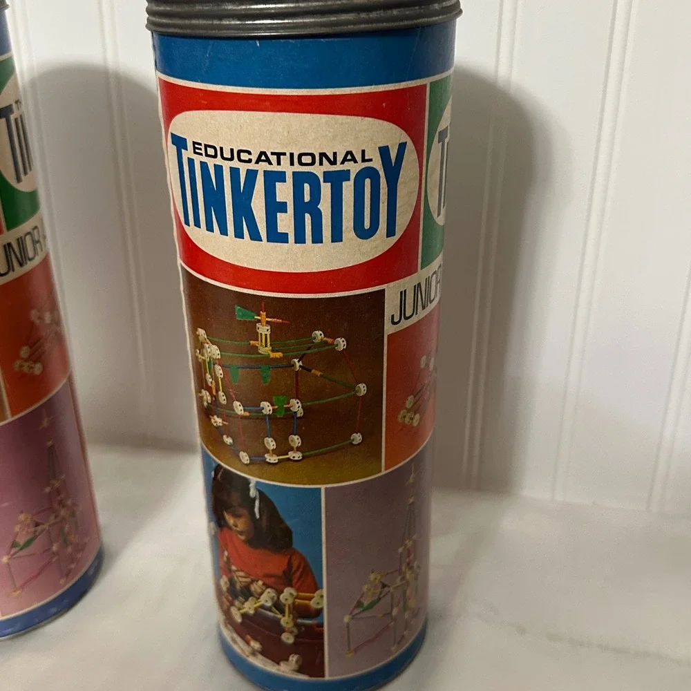 Tinkertoy Junior Architect Vintage Toy *CANISTERS ONLY* Set of 2 Good Storage